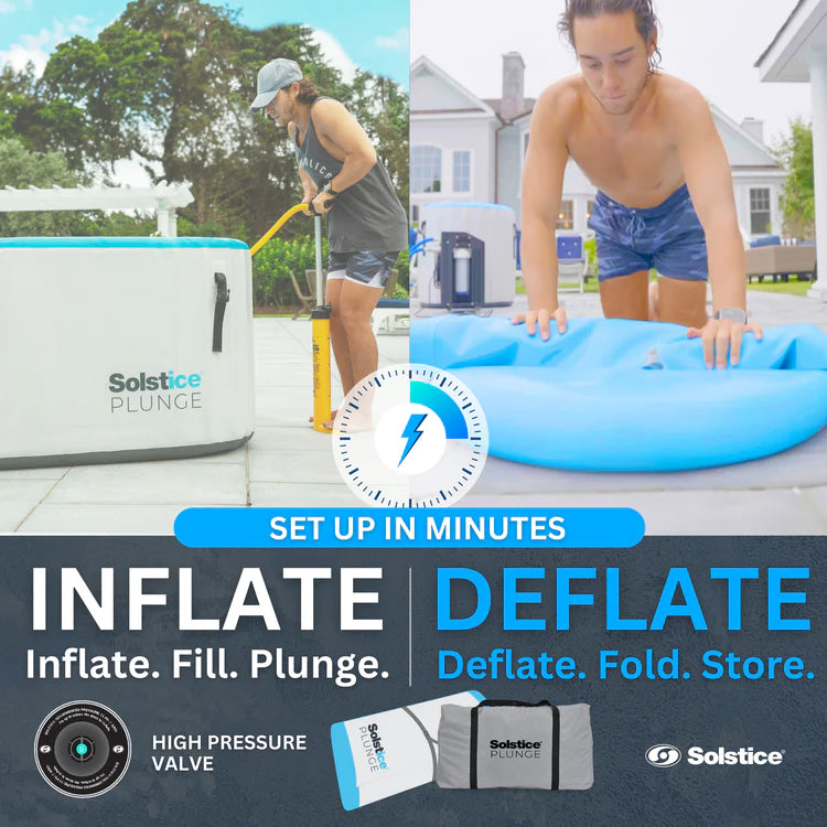 SOLSTICE Original Inflatable Cold Plunge Ice Bath Tub | Outdoor & Indoor | Insulated Lid Hot Cold | 100 Gallon