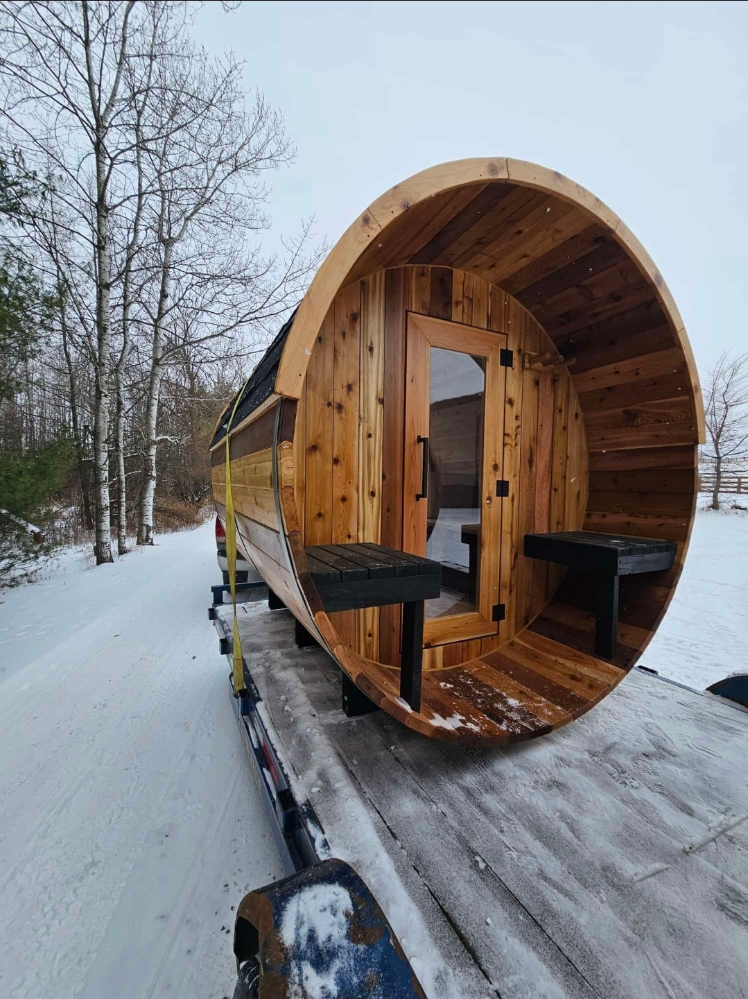 4-6 person Barrel Sauna with Harvia electric heater.